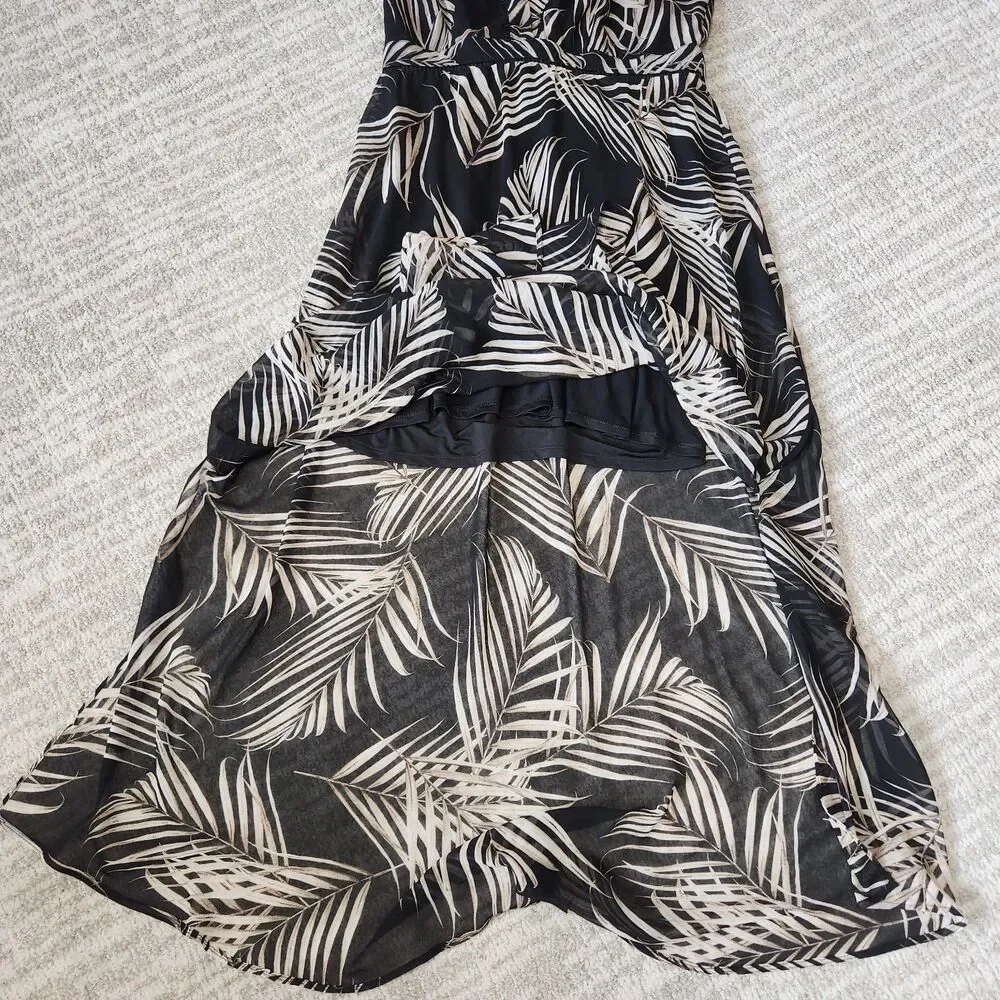 White House Black Market halter chiffon flowy palm leaf maxi dress size 10 - Picture 5 of 11